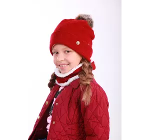 Шапка с помпоном и хомут для девочки Палмэр бордового цвета(упаковка, ростовка 52-54)