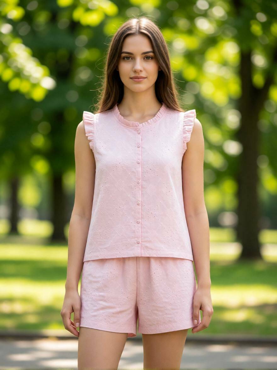 Костюм жіночий літній &laquo;Ніжна Роза&raquo; (сорочка + шорти), прошва, розміри S-XL (упаковка 4 шт.)