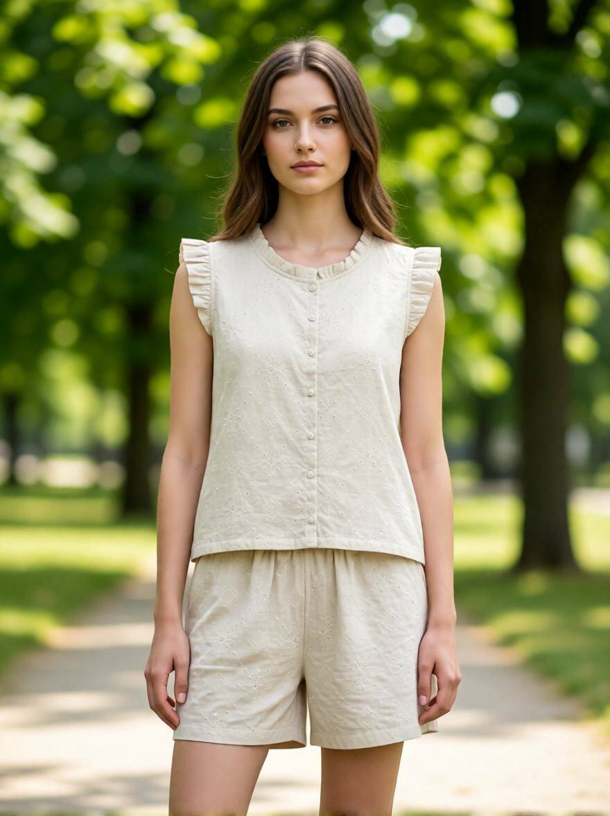 Костюм жіночий літній &laquo;Кремова Прошва&raquo; (сорочка + шорти), розміри S-XL (упаковка 4 шт.)